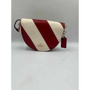 Coach Ellen Crossbody Bag Red Chalk White Striped Pebble Leather C1424